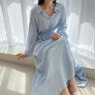 Drop-shoulder Maxi Shirtwaist Dress Light Blue - One Size