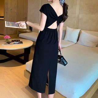 Short-sleeve Cutout Knit A-line Dress