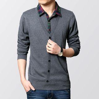 Mock Two Piece Plaid-panel Knit Top