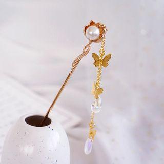 Faux Pearl Butterfly Tassel Hair Stick