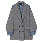 Striped Double-breasted Blazer Gray - One Size