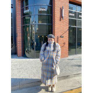 Plus Size Plaid Long Zip-up Fleece Coat