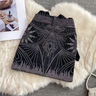 Belted Rhinestone A-line Mini Skirt