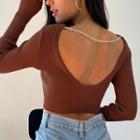 Long-sleeve Chained Open-back Crop Top