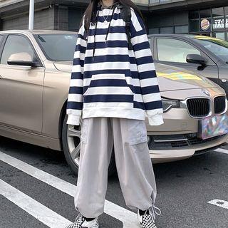 Striped Hoodie / Wide-leg Cargo Pants