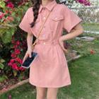 Short-sleeve Plain Denim Mini Dress