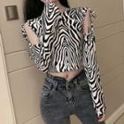 Zebra Long-sleeve T-shirt Zebra Print - Black & White - One Size