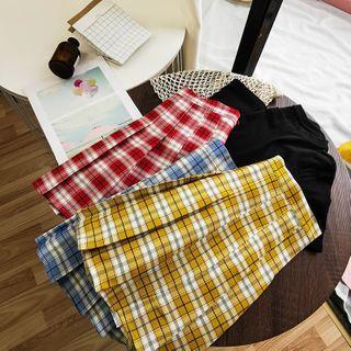 High-waist Plaid Mini Pleated Skirt