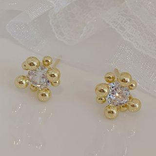 Flower Rhinestone Earring 1 Pair - Threader Earrings - S925 Silver - Gold - One Size
