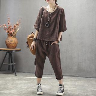 Set: 3/4-sleeve T-shirt + Crop Harem Pants