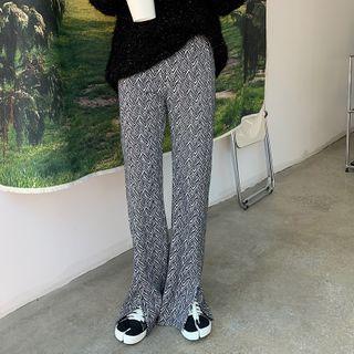 Patterned Wide-leg Pants Pattern - Black & White - One Size