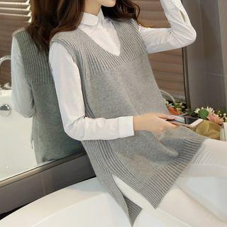 Slit V-neck Knit Vest