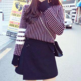 Set: Patterned Sweater + Mini Wrap A-line Skirt