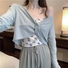 Long-sleeve Twisted Top / Floral Printed Tube Top / Drawstring Pants