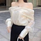 Off-shoulder Mesh Blouse Almond - One Size
