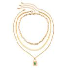 Set: Lock Turquoise Pendant Alloy Necklace + Alloy Necklace + Choker Gold - One Size