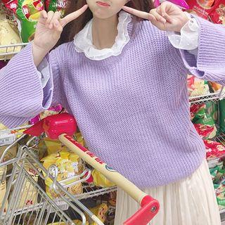 Lace-up Sweater / Mock Neck Chiffon Blouse