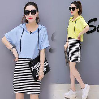 Set: Short Sleeve Hoodie + Striped Tank Dress