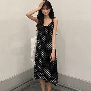 Dotted Midi Spaghetti Strap Dress / Loose-fit Blazer