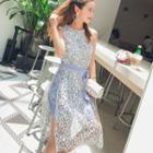 Sleeveless Mock Two-piece Lace Midi Dress