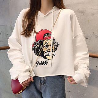 Face Print Cropped Hoodie
