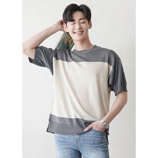 Two-tone Linen Blend Knit Top