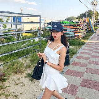 Set: Linen Blend Sleeveless Top + Mini Mermaid Skirt