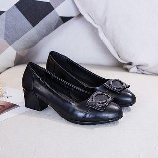 Genuine Leather Buckled Block-heel Pumps