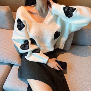 Long-sleeve Heart Embroidered Sweater