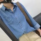 Long-sleeve Lapel Shirt Blue - One Size