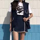 Set: Contrast Trim Vest + A-line Skirt