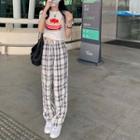 Short-sleeve Cake Print T-shirt / Plaid Wide Leg Pants