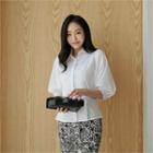 Balloon-sleeve Pintuck-detail Blouse