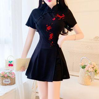Set: Short-sleeve Print Dress + Shorts