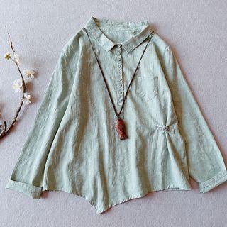 Long-sleeve Asymmetrical Patterned Cheongsam Top