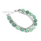 Beaded Layered Stainless Steel Chain Bracelet 1370 - Silver & Green - One Size