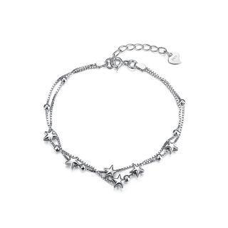 925 Sterling Silver Double Star Bracelet Silver - One Size