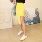 Cutout-hem Midi Pencil Skirt