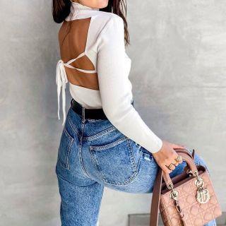 Mock-neck Backless Sweater