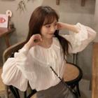 Bell-sleeve Peter Pan Collar Tie Neck Striped Blouse White - One Size
