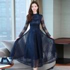 Long-sleeve Lace A-lin Midi Dress
