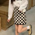 Checkerboard Mini A-line Skirt Plaid - Black & White - One Size