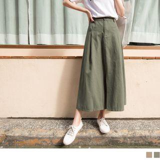 Slit-front Pleated Maxi A-line Skirt
