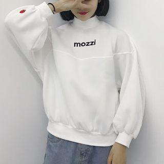 Mock-neck Lettering Embroidered Pullover