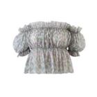 Puff-sleeve Off-shoulder Ruffle-trim Blouse White - One Size