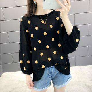 Long-sleeve Dotted Sheer Light Knit Top