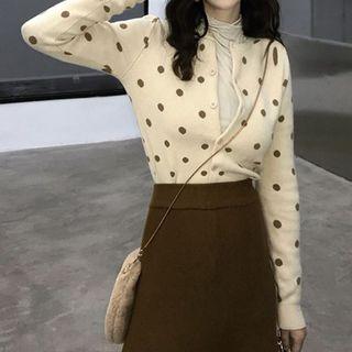 Dotted Cardigan / High Waist Midi A-line Skirt