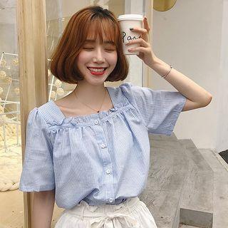 Pinstriped Short Sleeve Blouse