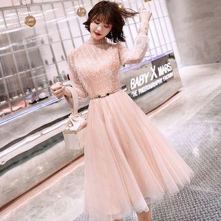 Fringe Long-sleeve A-line Cocktail Dress