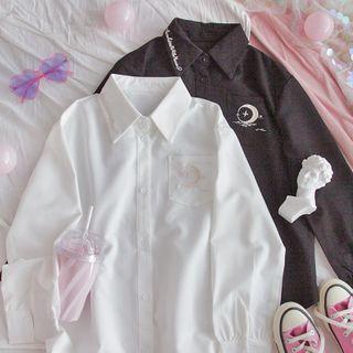 Moon Embroidered Long-sleeve Shirt